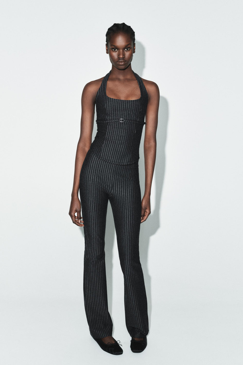 Noir Pinstripe Halter Set