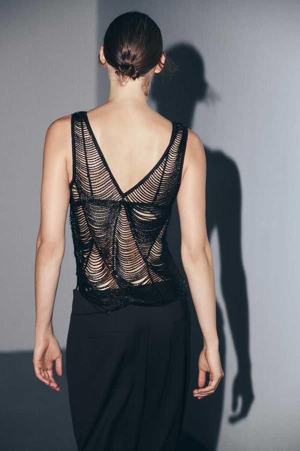 Noir Cascade Beaded Top