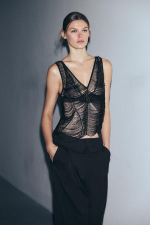 Noir Cascade Beaded Top