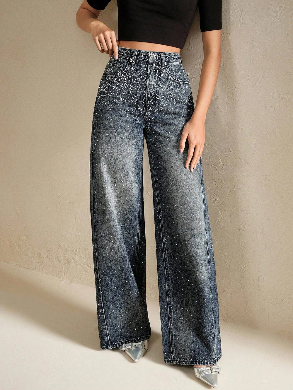 Rhinestone Wide Leg Jeans