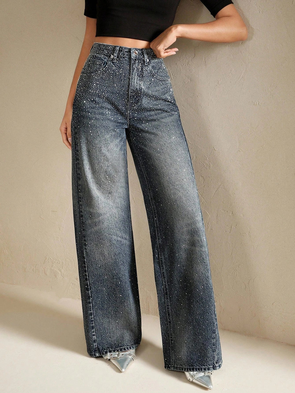 Rhinestone Wide Leg Jeans