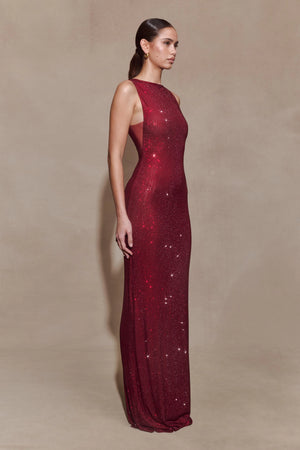 Crimson Diamanté Gown