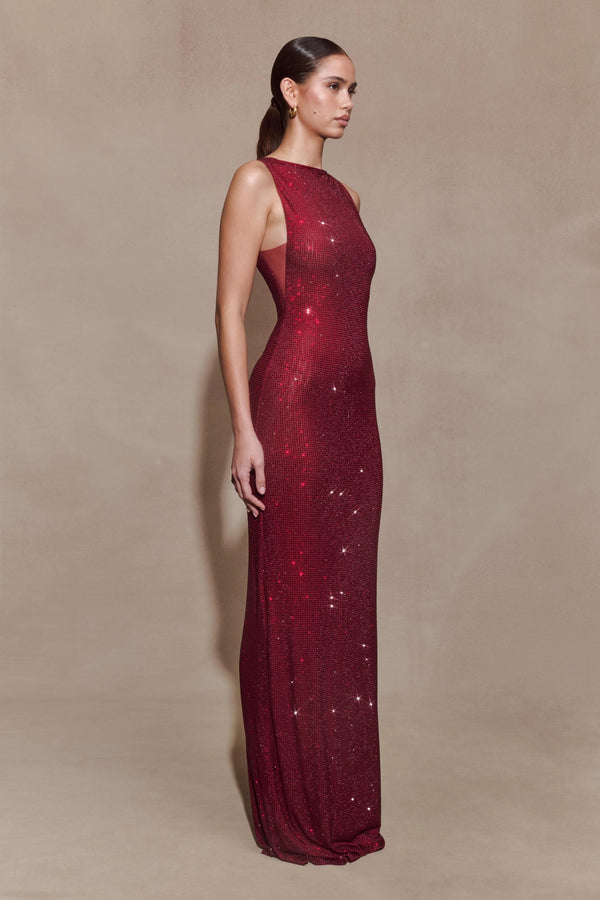 Crimson Diamanté Gown