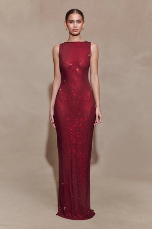Crimson Diamanté Gown