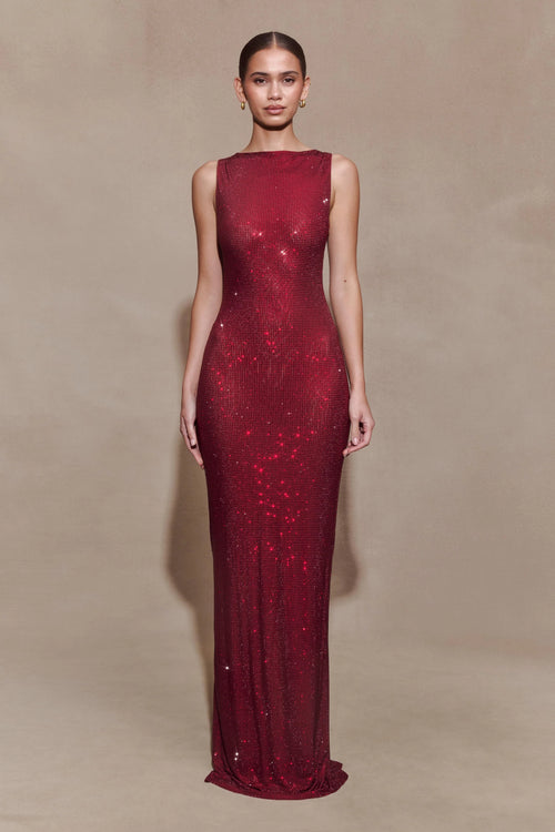 Crimson Diamanté Gown