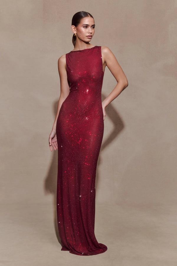 Crimson Diamanté Gown