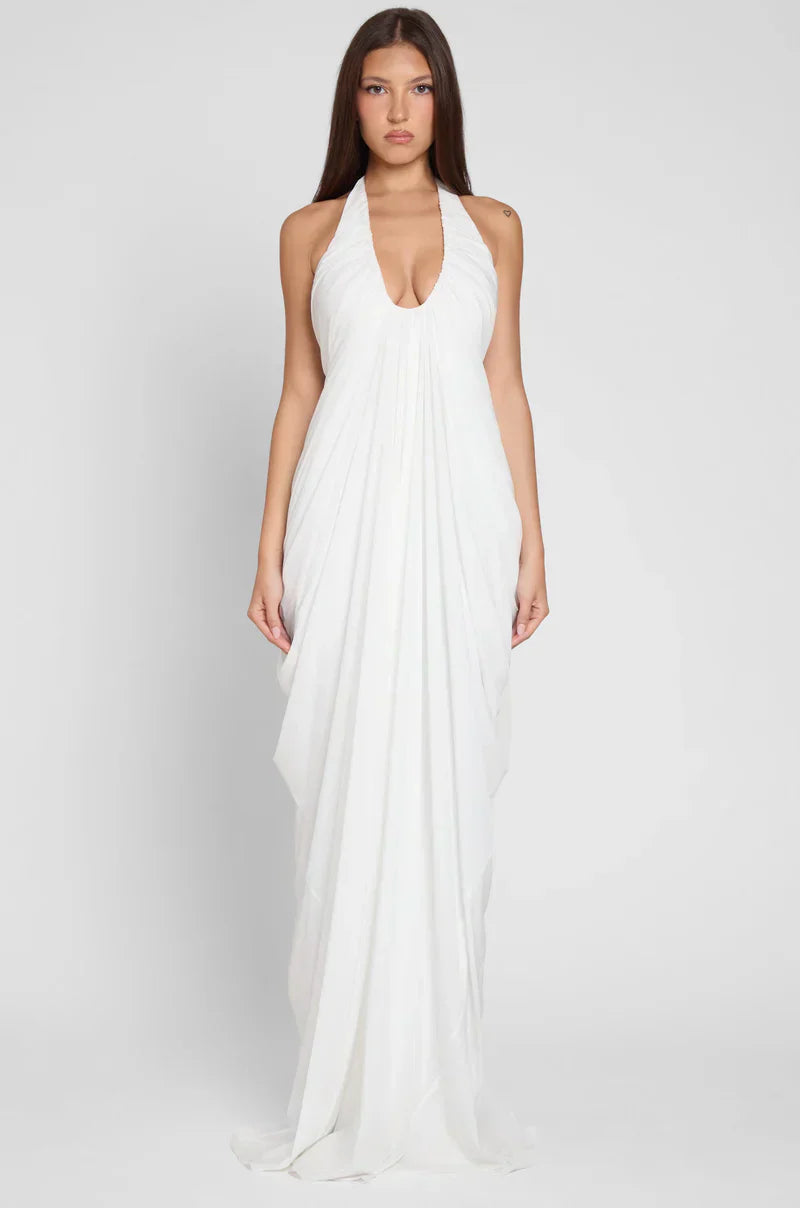 Cascade Drape Halter Gown