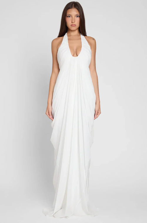 Cascade Drape Halter Gown