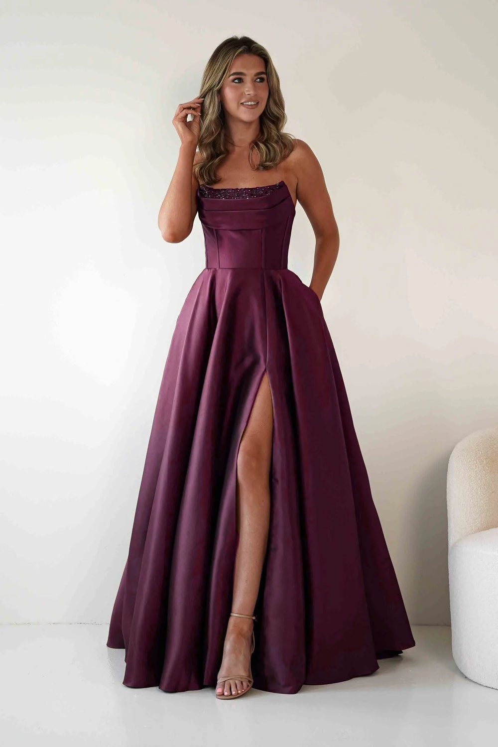 Berry Strapless Gown